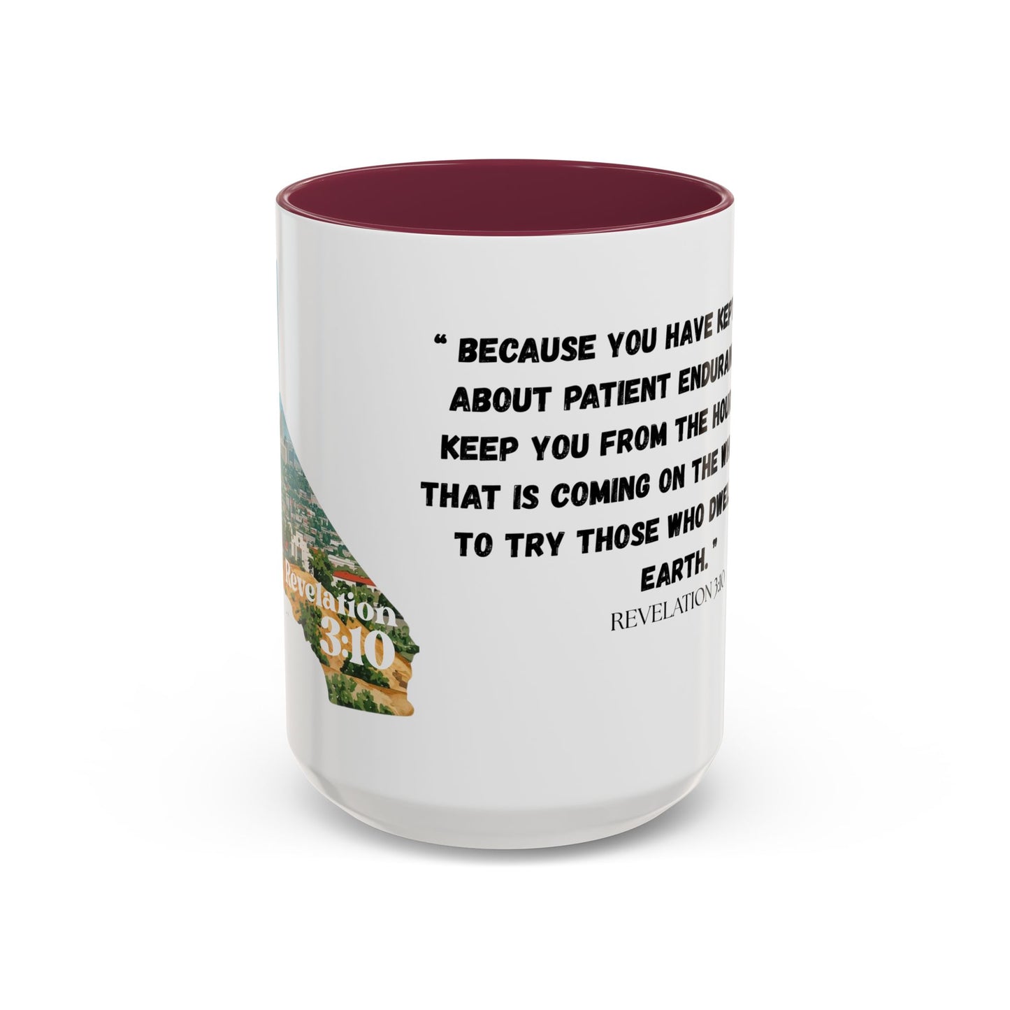 Los Angeles CA Area Code Mug, Revelation 3:10