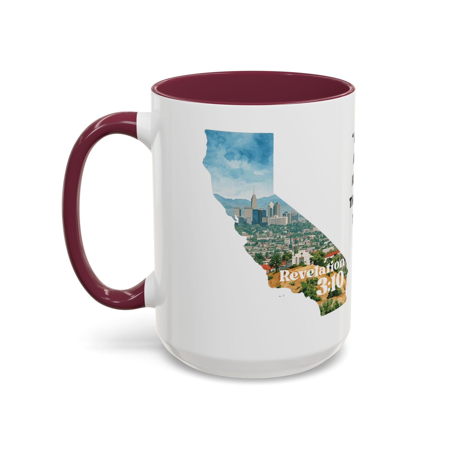 Los Angeles CA Area Code Mug, Revelation 3:10