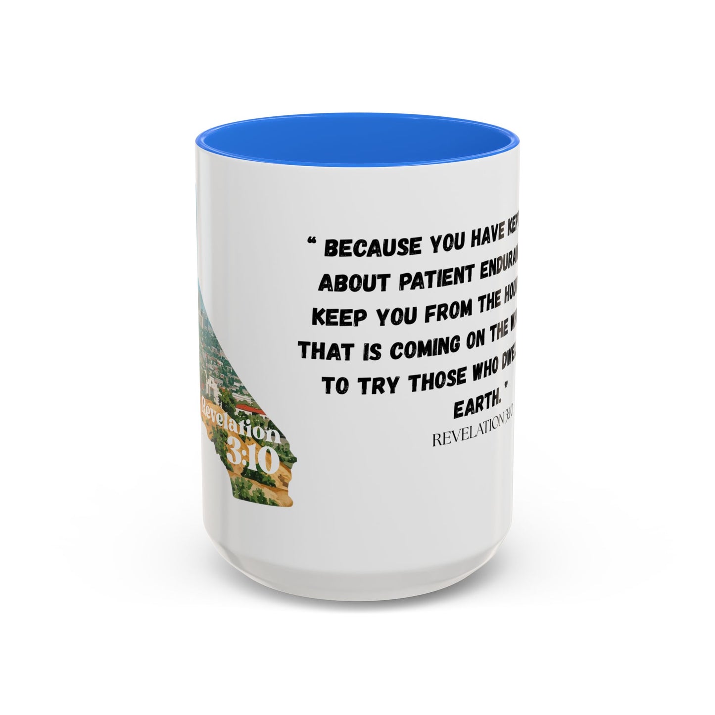 Los Angeles CA Area Code Mug, Revelation 3:10